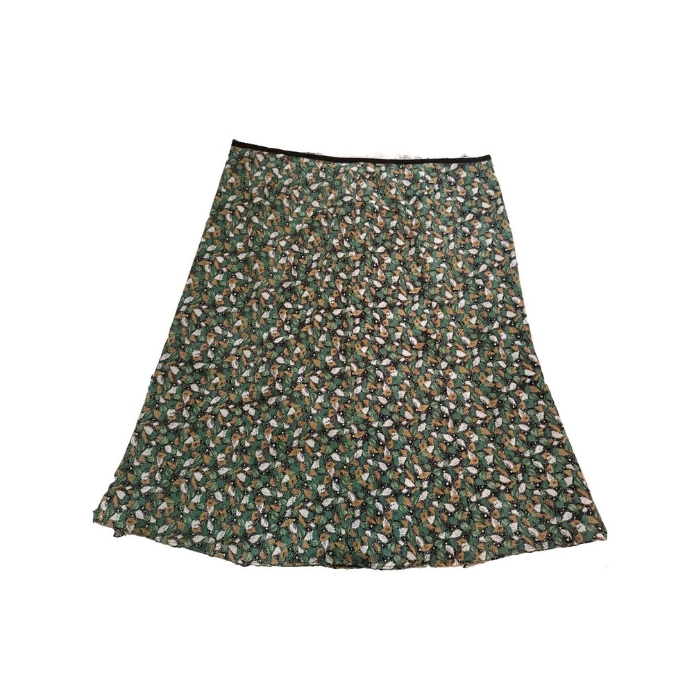 Liz Claiborne Skirt 22W Green Brown Floral Velvet Waist Midi Flare Boho Earthy